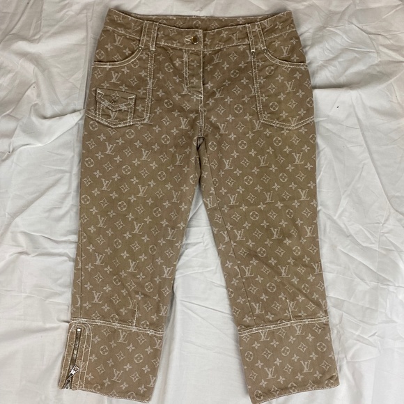 Tan Louis Vuitton Denim Monogram Capri Pants - Picture 3 of 4